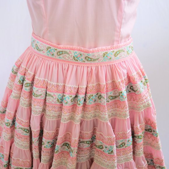 vtg 50s JEANETTES SOUTHWEST Pink Full Pleated Skirt & Top Set Swing Rockabilly 8 - Picture 7 of 15